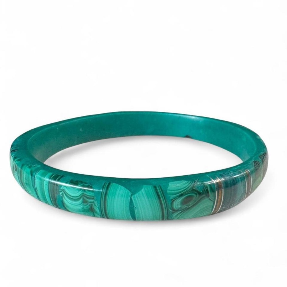 VINTAGE‎ 1970s MALACHITE GREEN STONE INLAY BANGLE BRACELET - Picture 3 of 5